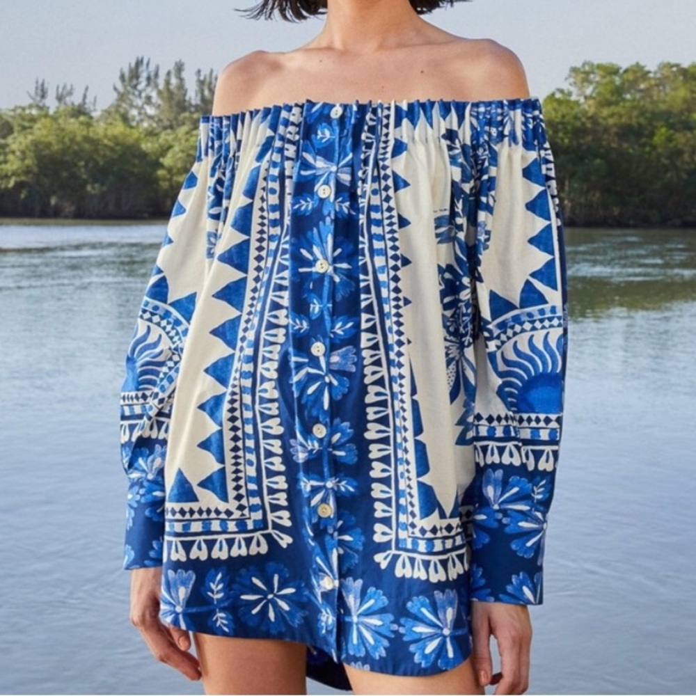 Farm Rio Blue Floral Off-Shoulder Top - Picture 2 of 10